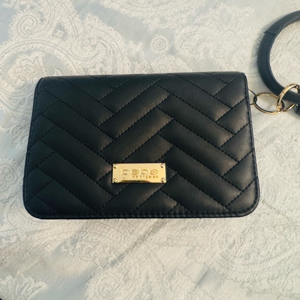 Bebe Black Quilted Wristlet with Gold Accent - Picture 6 of 13